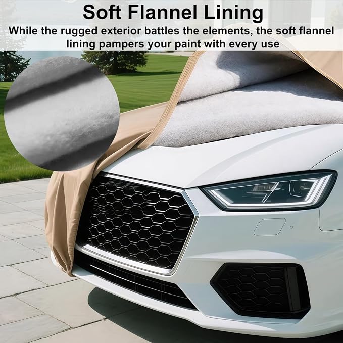 Oxford Car Cover Waterproof All Weather Protector Universal Sedan | 210D Thick Oxford Full Cover with Soft Cotton Liner for UV Hail Snow Ice Dust Protection , 9 Windproof Straps Easy Install