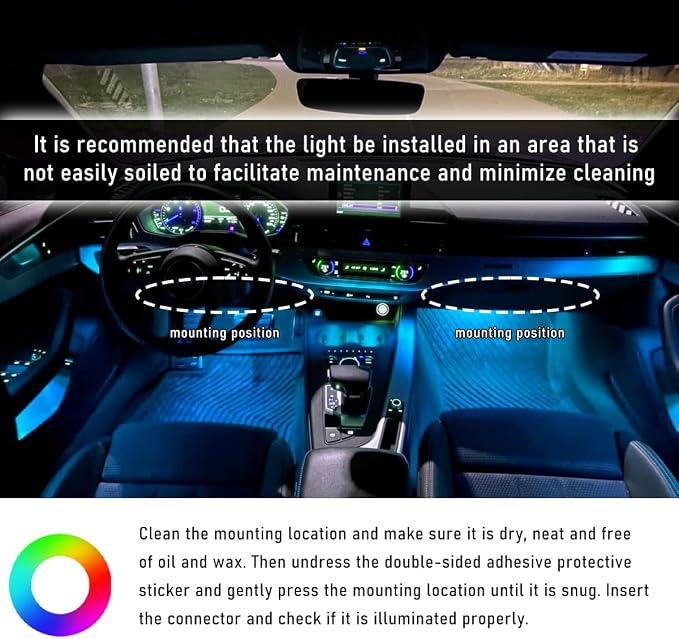 Wevdn Car Interior LED Strip Light, 12V 24 LED Waterproof Neon Ambient Night Light with USB Port, Automotive Atmosphere Decorative Under Dash Lighting Kit, Car Accessories (Ice Blue)