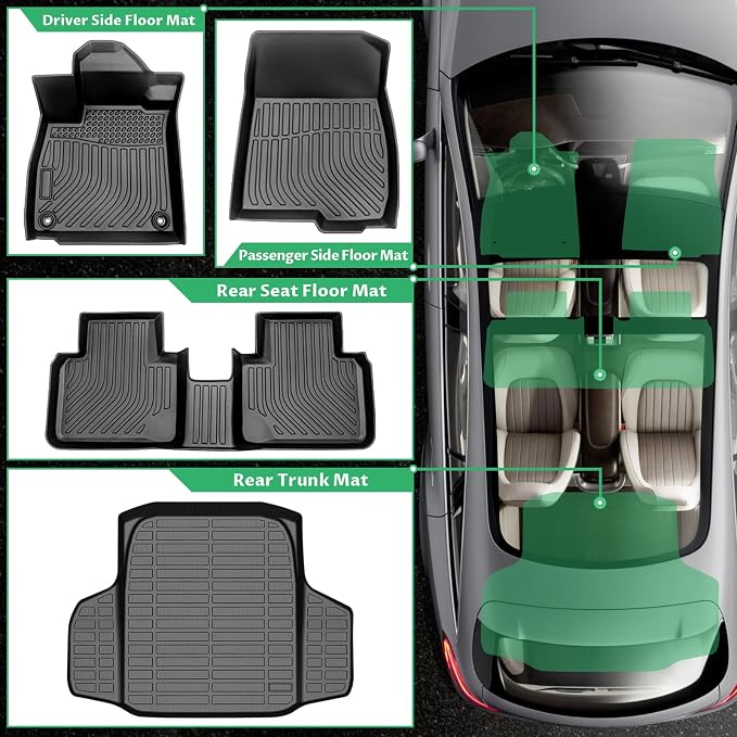 Floor Mats for Honda Accord 2018-2022, Accord & Accord Hybrid Floor Mats | NOT for Hatchback, 1st & 2nd & Cargo Liner, TPE All Weather Protection Waterproof