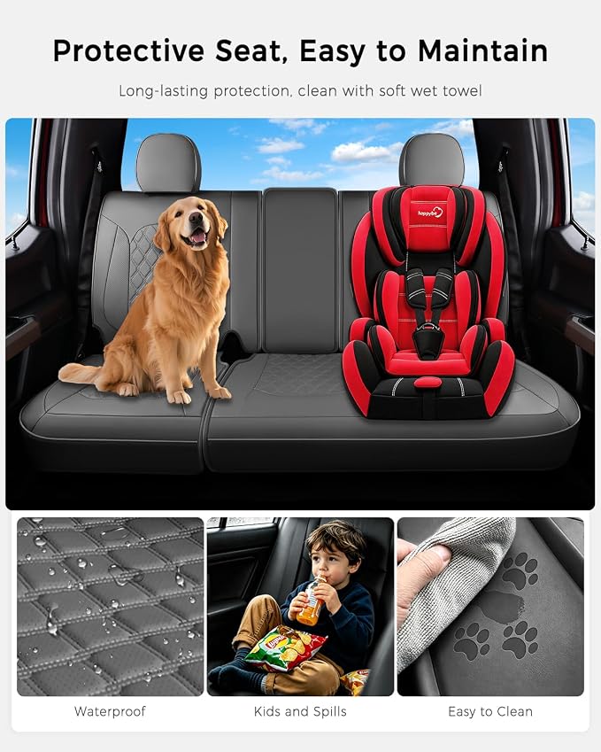 Huidasource Gray Rear Seat Covers Fit for Ford F150 2015-2026 & F250 F350 F450 2017-2026 Crew Cab XL XLT Lariat King Ranch Platinum, Nappa Leather Waterproof Rear Bench Car Seat Cover
