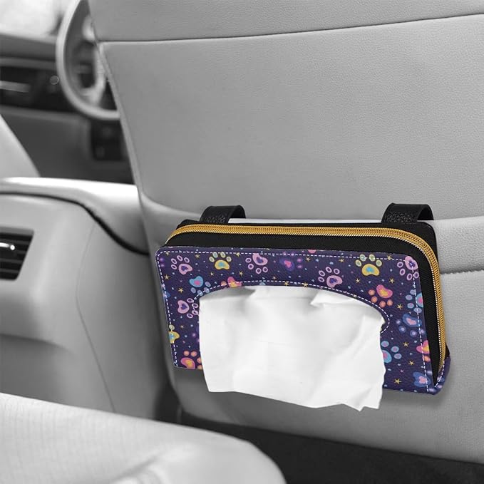 Leather Visor Tissue Holder Car Tissue Holder for Car Cow Colorful Dog Paws Pattern Standard Tissue Holder PU Leather Napkin Holder