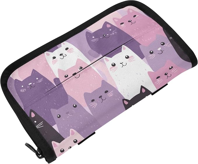 Car Visor Tissue Holder Mask Holder for Car, Car Tissue Box Sun Visor Napkin Holder Car Visor Accessories Adjustable Straps Reusable Durable Easy to Install Pink and Purple Cats