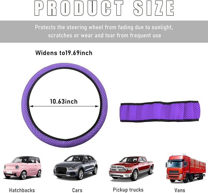 Wevdn Elastic Stretch Steering Wheel Cover, 15"×15" Microfiber Breathable Ice Silk Steering Wheel Protector, Anti-Slip Elastic Steering Wheel Cover for Men Women, Car Accessories (Purple)