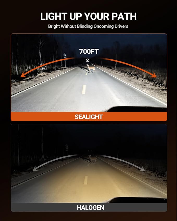SEALIGHT H13/9008 Bulbs, 52,000LM 1000% Bright S6 Pro H13 Bulb with 2025 4th-Core LED Chips, Ultra 80,000hrs+ Lifespan 9008 Drving Light, 6500K White 1:1 Design Size Plug and Play Fog Light, Pack of 2