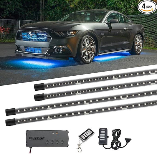 LEDGlow 4pc Million Color Wireless LED Car Underglow Lighting Kit | Neon Accent Underbody Lights Include 10 Solid Colors, 13 Modes, Music Mode, Control Box & Remote