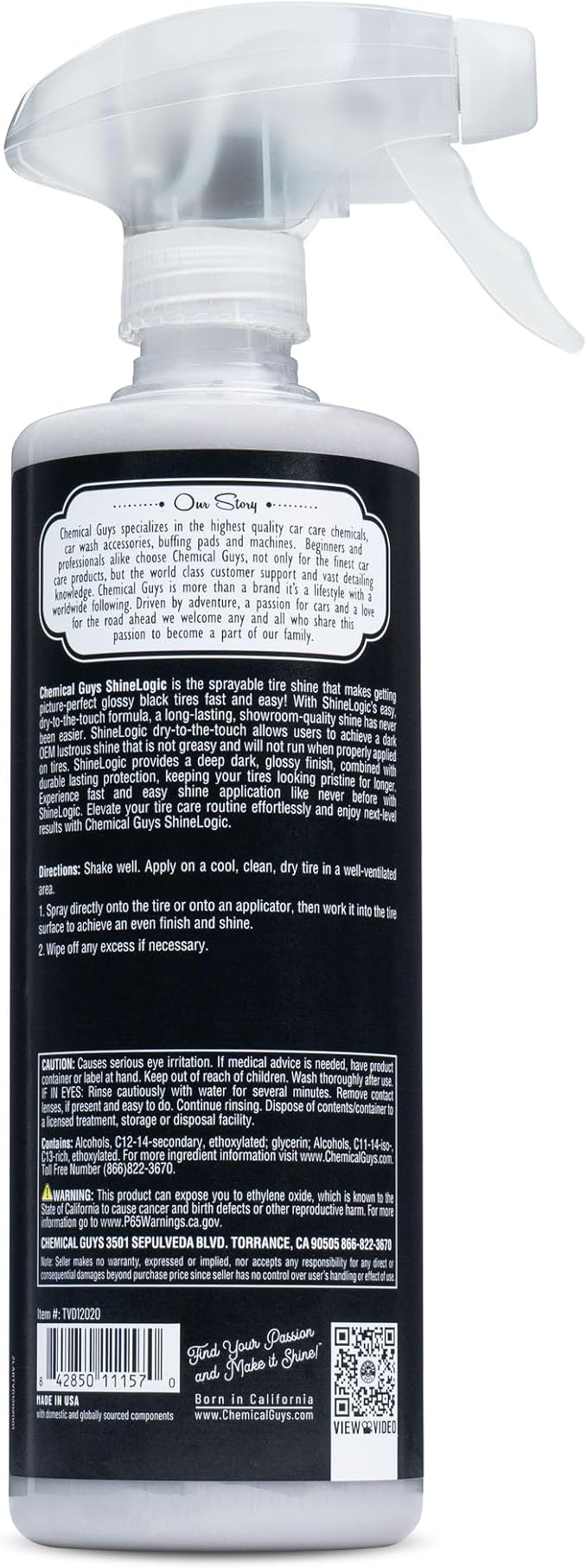 Chemical Guys, ShineLogic Deep Wet Black Tire Shine Dressing, Gloss, 20 oz | Dries to the touch so it will not fling onto paint, and the trigger sprayer reaches sidewalls without bending down