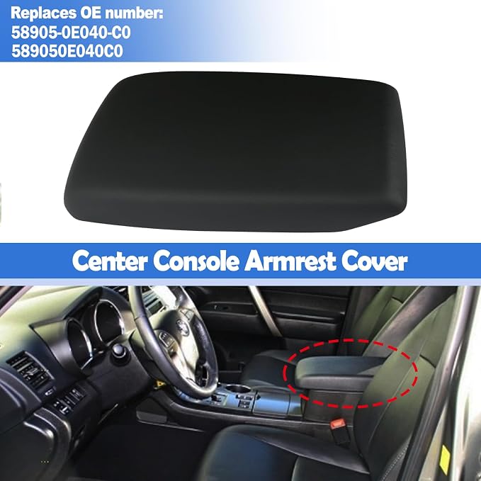 Osompar Center Console Armrest Cover Black Compatible with Toyota Highlander 2008-2013 PU Leather Arm Rest Box Lid Middle Console Cover