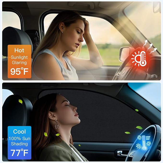 ZATOOTO Car Window Shades for Front Side Window Suede Sun Shade for Privacy | 2PCS Side Window Curtains UV Protection, Car Window Cover for Block Out Light for Camping, Sleeping, Cloth Changing