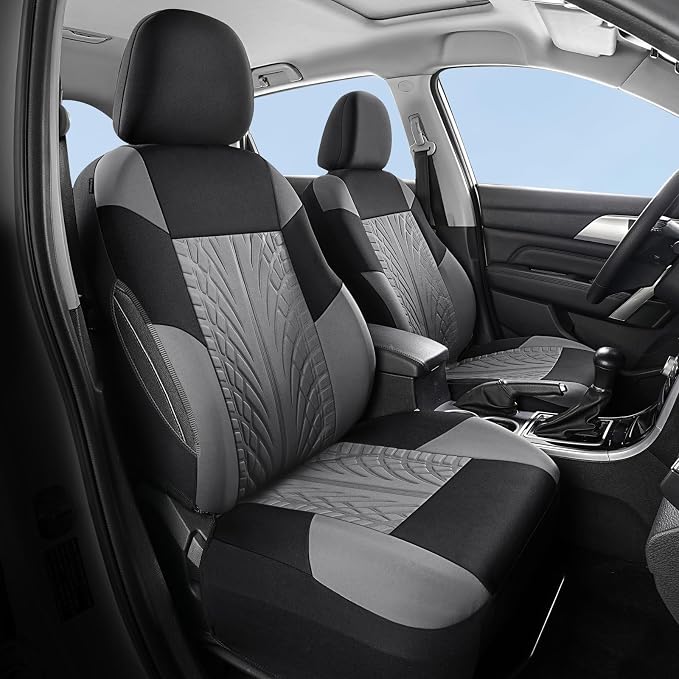 HChengkikz Front Car Seat Cover, Cloth and Washable (Black + LightGray) | Breathable, Airbag compatible, Easy to Install, Universal Fit for Most Cars, Sedans, Truck, SUVs