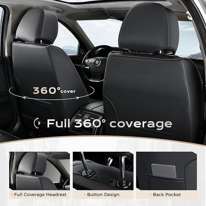 Coverado Car Seat Cover, Cover for Cars Full Seat, Premium Leather, Universal Fit Waterproof Seat Protectors, Car Seat Cushion Non-Slip for Most Cars-Black Red