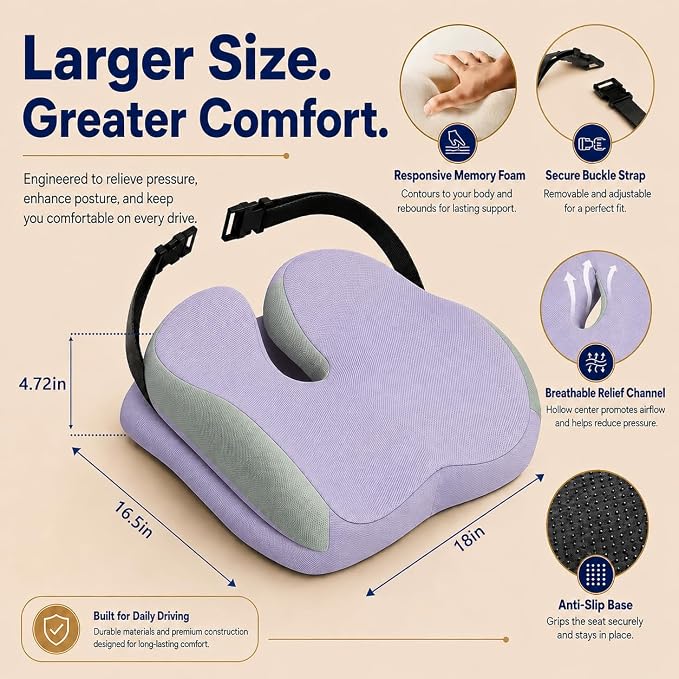 Seat Cushions for Office Chairs Wheelchair Cushion for Long Sitting Back Pain，Memory Foam Seat Car Computer Desk Chair Cushion，Coccyx Cushion for Tailbone Pain Relief Office Chair Butt Pillow Purple | Suitable for prolonged sitting, relieves tailbone p...