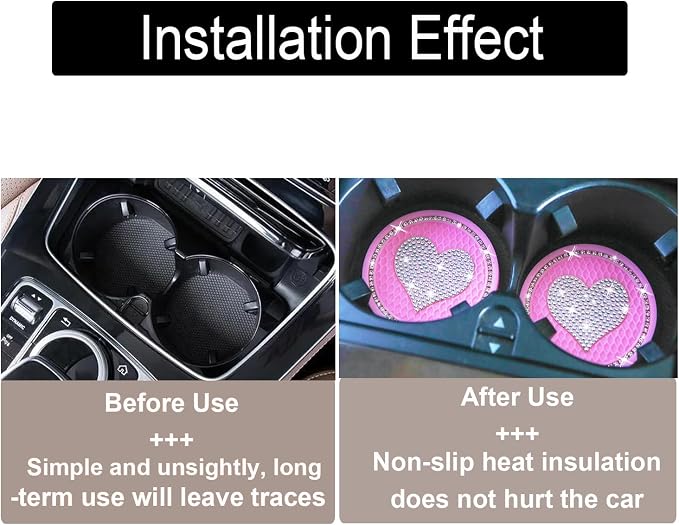 Bling Cup Holder Insert Coaster- 2.75 inch Silicone Anti-Slip Shockproof, Universal Fashion Car Interior Accessories for Women (Pink&Love, 2 PCS)