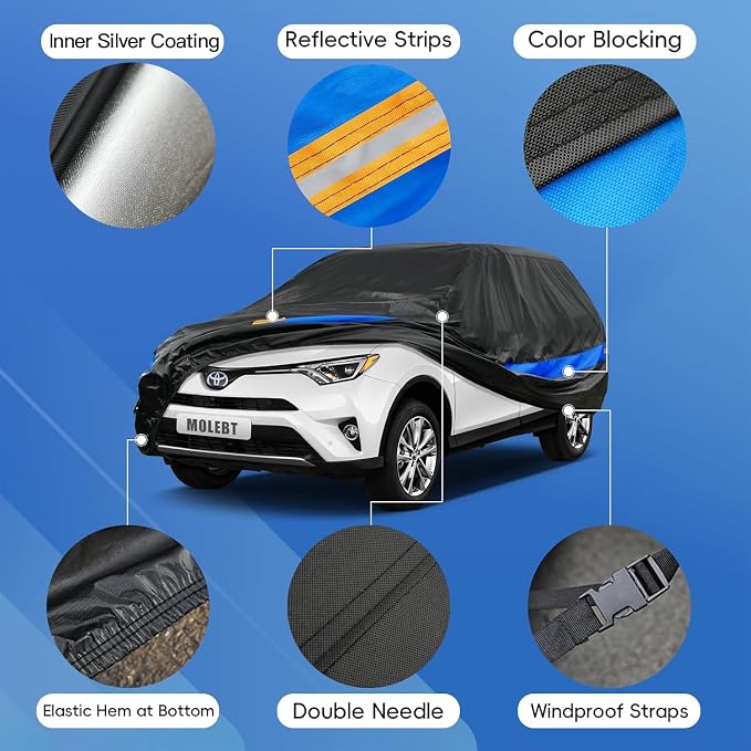 SUV Car Cover Waterproof All Weather for Automobiles, Universal Fit Ford Explorer, Jeep Grand Cherokee, Toyota Highlander, BMW x5, Lexus RX, Honda Pilot etc.(191-201 inch)