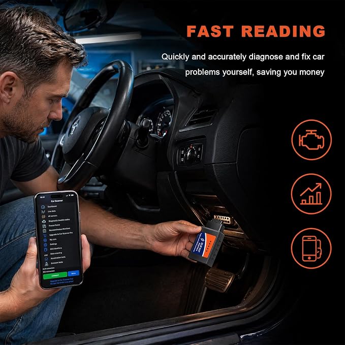 ELM327 OBD2 Bluetooth Adapter, OBDII Bluetooth Scanner Car Code Reader Reset Adapter, ELM327 Fault Diagnostic Scan Tool Compatible with OBD2 Vehicles, Car Accessories