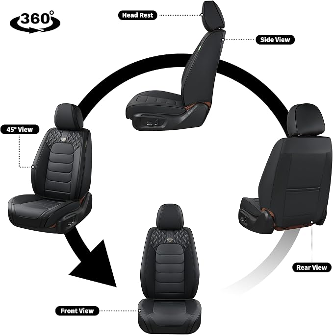 FLORICH Car Seat Covers, Leather Seat Covers, Front Seat Covers 2PCS,Waterproof Car Seat Protector, Auto Driver Seat Covers Accessories Fit for Most SUV Trucks(Black, Front Pair)