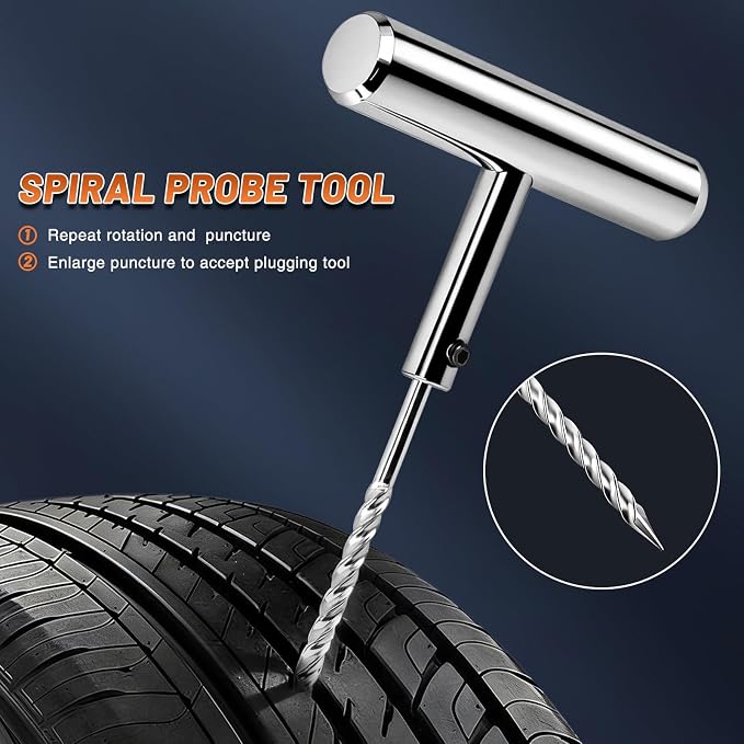 Tire Repair Puncture Tool Kit Heavy Duty Stanless Steel T-Handle Tire Repair Tool-7pcs
