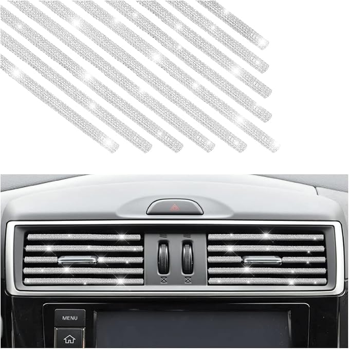 10 PCS Bling Car Air Vent Outlet Trim, Rhinestone Air Conditioner Decoration Strip for Vent Outlet, Universal Bendable Trim Interior Accessories for Most Air Vent Outlet (White)