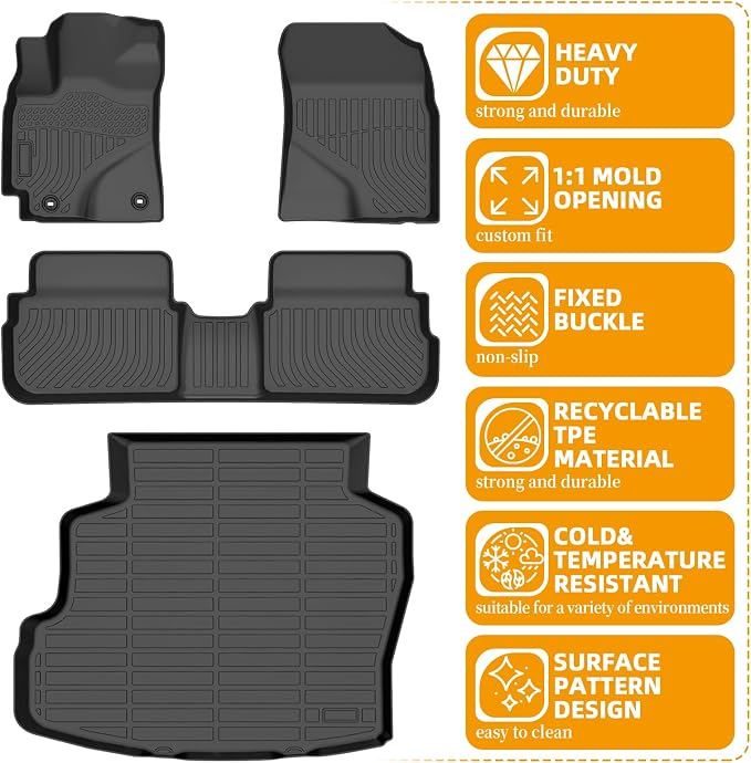 Floor Mats for Toyota Corolla 2009-2013, for Corolla Standard,LE,S XLE | for Corolla XRS,L,LE/S Special Edition Floor Mats, Front Rear Mats &Cargo Mat, TPE Anti-Slip Summer Winter Car Accessories