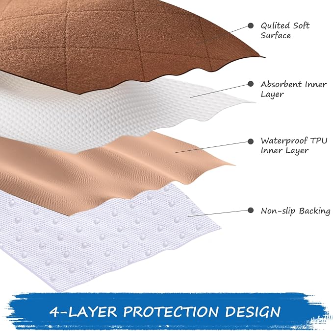 Waterproof Chair Pads for Incontinence Washable, 22" x 21" Under Pads for Adults Washable, 2 Pack Incontinence Chair Pads, Wheelchair Reusable Seat Pads Cover for Men, Women, Adults, Brown
