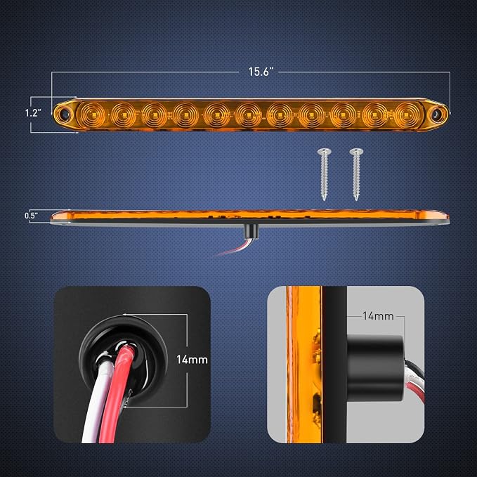 Nilight 16" Trailer Marker ID Bar 2PCS 11 LED Amber Turn Signals Tail Light | DOT Compliant IP65 Waterproof For Truck Trailers Cargo Carriers Identification Lighting Strip