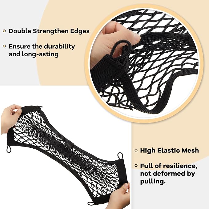 Frienda 2 Pcs 21 x 9.8 Inches Stretchable Small Cargo Net Pocket Boat Storage Mesh Net Elastic Automotive Storage Pouch with Mounting Screws and Hooks for Truck Car SUV Boats
