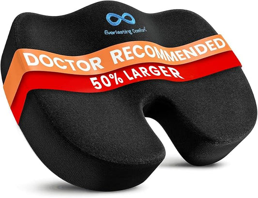Everlasting Comfort Doctor Recommended Memory Foam Seat Cushion for Office Chairs & Car - Ergonomic Office Desk Accessories - Cushions for Tailbone Pain Relief, Sciatica (Black, X-Large)