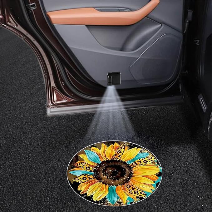 4PCS No Fade Car Door Lights,Sunflower Door Lights Logo Projector LED Shadow,Sunflower Gifts Car Accessories Welcome Lamp Suitable for All Brands Vehicles Motorcycle