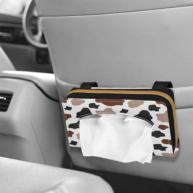 Cow Brown Mask Holder for Car PU Leather Car Tissue Box Sun Visor Napkin Holder Cow Brown Leather Tissue Holder