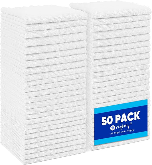 Orighty Microfiber Cleaning Cloth Bulk, 50 Pack Shop Towels 12x12 in, White | Reusable Microfiber Towels for Cars, Shop Rags, Multi-Purpose Lint Free Cleaning Rags for Home & Kitchen