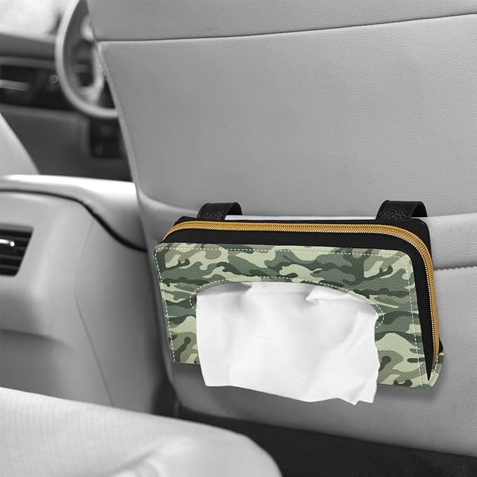Camouflage Car Visor Accessories Rectangular Sun Visor Napkin Holder PU Leather Visor Tissue Holder Mask Holder for Car Easy to Install