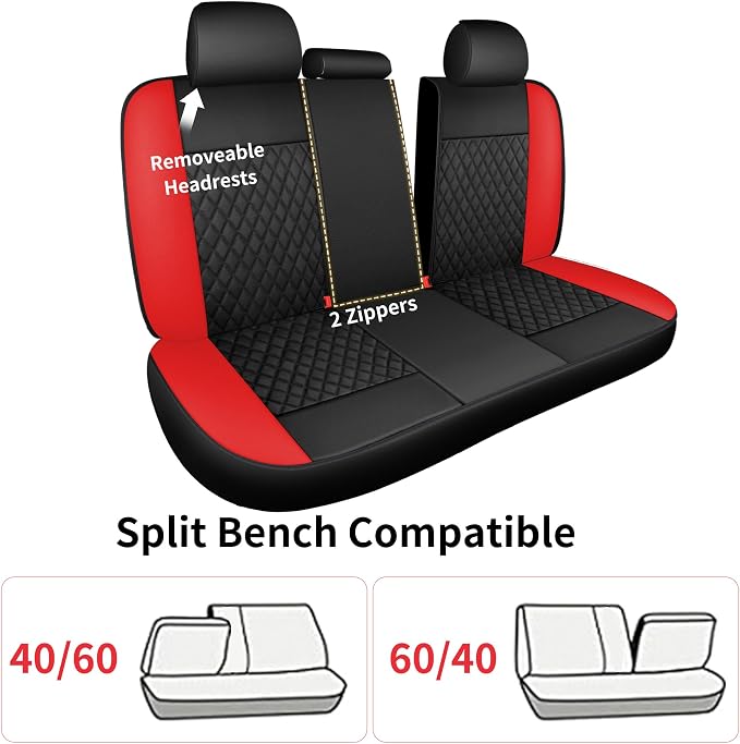 HChengkikz Faux Leather Full Set Car Seat Covers, Front & Split Rear | Bench Seat Protectors, Easy to Install Universal Fit for Sedans, Trucks, Vans, SUVs Automotive Interior Accessories