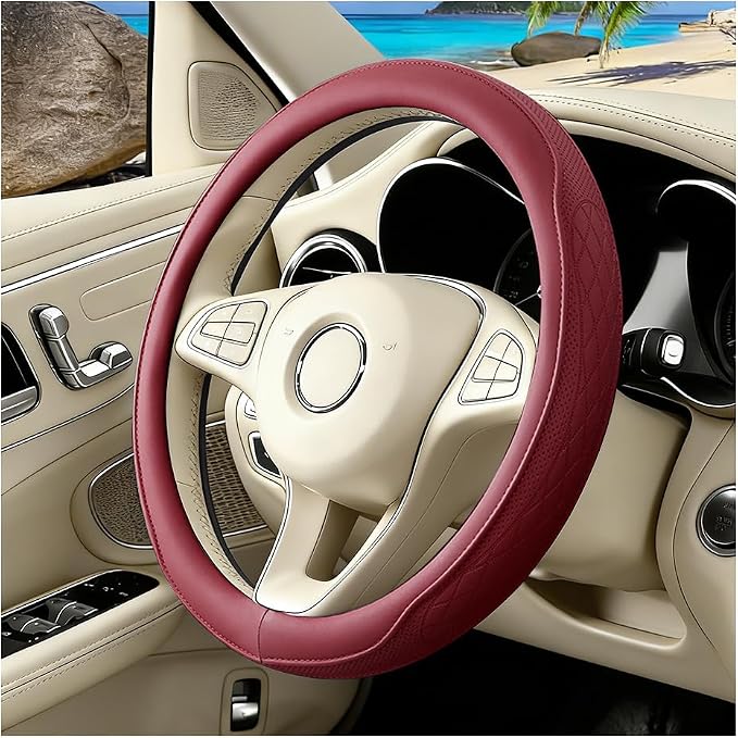 Car Steering Wheel Cover, Breathable Anti-Slip Vehicle Steering Wheel Protector with Inner Ring, Automotive Interior Protective Accessories, Universal for SUV RV Truck (Red)