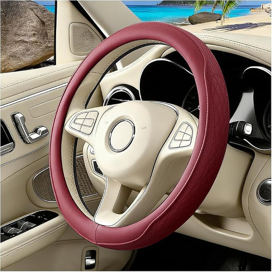 Car Steering Wheel Cover, Breathable Anti-Slip Vehicle Steering Wheel Protector with Inner Ring, Automotive Interior Protective Accessories, Universal for SUV RV Truck (Red)