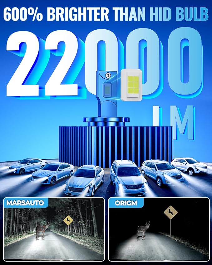 Marsauto D5S HID Bulbs, 10X Brightness 6500K White 3-Min Plug and Play HID Fitment Pack of 2