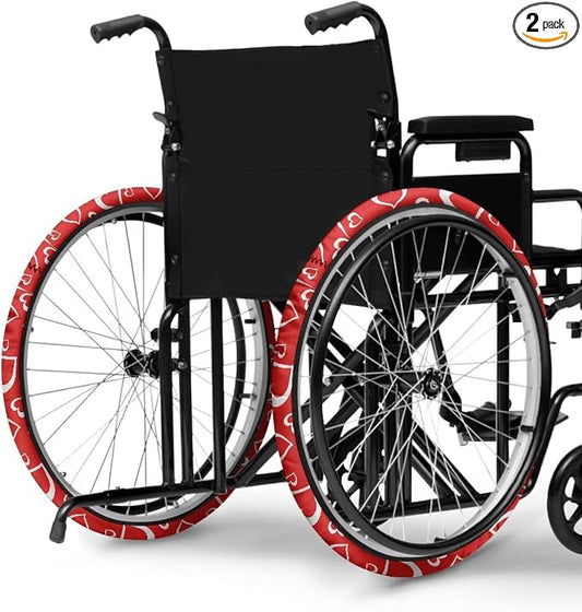 Heart Lines Wheelchair Wheel Covers for Holiday Romantic Wheelchair Tire Cover Wear-Resistant Non-Slip for Home