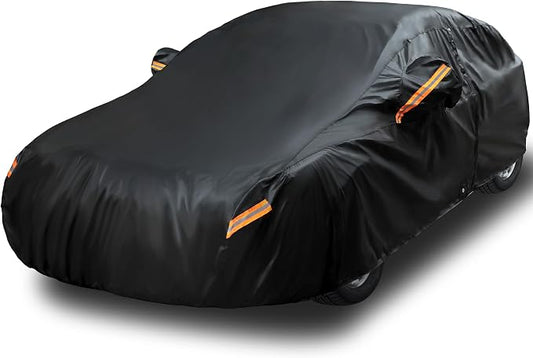 EzyShade Multi-Layer Car Cover Waterproof All Weather - See Vehicle Size-Chart - Outdoor Full Exterior Covers for Automobiles - Sedan Hatch SUV - Rain Snow Sun Wind - Black, Size A0 (See SizeChart)