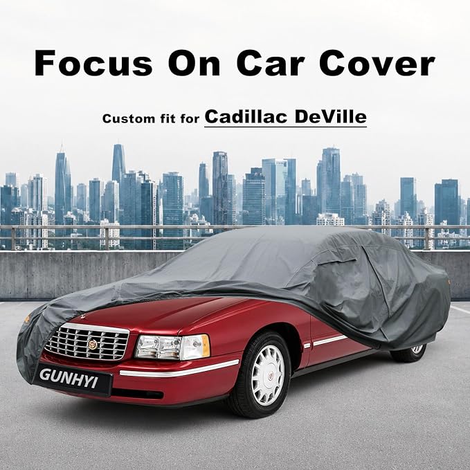 GUNHYI Premium Car Cover Custom Fit Cadillac DeVille, 16 Layers Heavy Duty Car Cover Waterproof All Weather with Zipper Door for Sun Rain Snow Dust Uv Protection