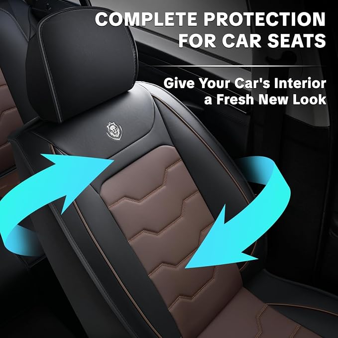 Car Seat Cover Full Set Kit, Universal Car Seat Cover for Cars, Waterproof Leather, Protect & Upgrade Car Interior, Airbag Compatible, Easy to Install & Clean, for SUV, Pickup Truck, Sedan
