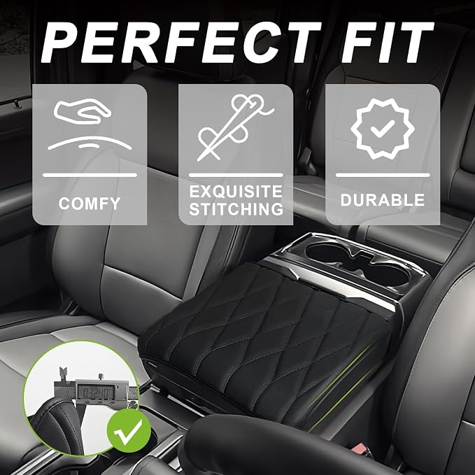 Muslogy Center Console Armrest Cover Fit for Ford F-150 F150 2021-2025 2026 Accessories, Comfort Armrest Pad Console Lid Cushion Vegan Leather Regular Thick(WorkSurface ONLY)