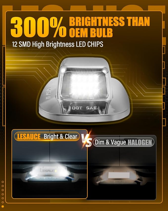 LESAUCE Upgraded LED License Plate Lights For 1988-2000 Chevy C/K-Series 1500/2500/3500 Pickup, 6000K White, Tag Lamp Assembly Replacement, IP68 Waterprooof, Pack of 2