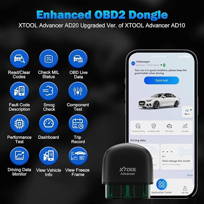 XTOOL Advancer AD20 Bluetooth OBD2 Scanner Diagnostic Tool, Lifetime Update, Check Engine Code Reader for iPhone/Android, Scanner for Car, Mode 6, Live Data, Freeze Frame, Performance/Voltage Test