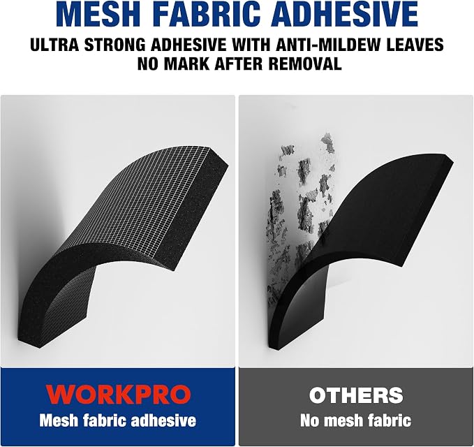WORKPRO Garage Car Door Protector, 2 Pack Garage Wall Protector | 1.18” Ultra Thickness and Mesh Fabric Adhesive, Resilient NBR Foam Car Door Bumper Guards for Collision Protection