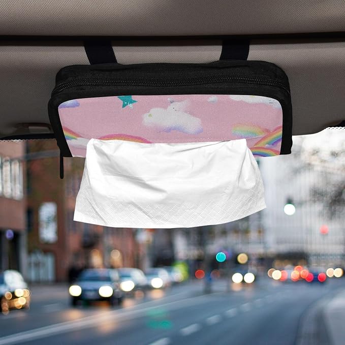 Pink Stars Rainbows Car Tissue Holder Durable Napkin Holder Hanging Tissue Holders Case Car Tissues Bag for Sun Visor Seat Back Universal Auto