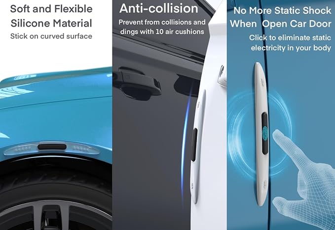 4PCS Car Door Edge Guard Protectors, Silicone Auto Body Protector Trim Guard Universal Anti-Collision Car Protector Strips for Truck SUV Vehicle Sedans, Black