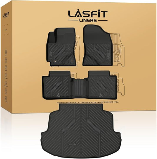 LASFIT Floor Mats & Cargo Mats for Toyota Corolla Sedan 2014-2019, All Weather TPE Custom Fit Car Liners for Toyota Corolla Accessories 1st & 2nd Row and Trunk Mats, Easy to Clean, Black