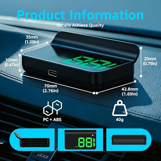 Heads up Display for Cars,Car HUD,Head up Display for Car,Digital GPS HUD Speedometer,USB Cable Plug and Play,Automatic Brightness Adjustment,Large Font Display