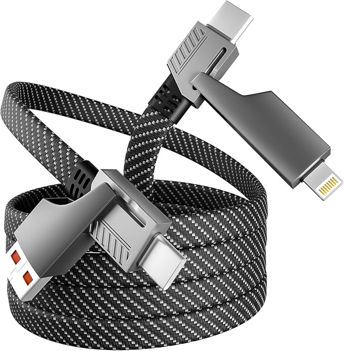 4 in 1 Multi Charging Cable Fast Charging 65W, USB C Cable with E-Mark Chip | Multiple iPhone Charger Cord for iPhone 17-12/Pad/Android/Tablets and More, Carplay Cable, Travel Essentials - 4FT