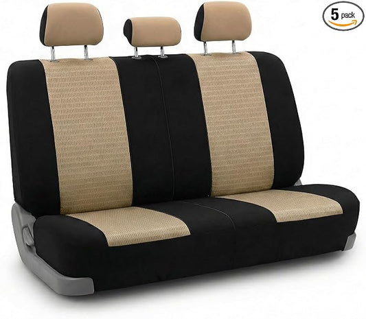 FH Group Automotive Seat Cover Trendy Elegance for Back Seat Begie Car Interior Accessories for SUV, Sedan & Van Universal Fit Combo Rear Seat Cover Split Bench Car Seat Protector for Dogs and Kids