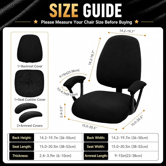 Stretchable Desk Office Chair Seat Covers - Universal Spandex Computer Chair Slipcover - Removable Washable Rotating Backrest Coverings & Cushion Protectors & Armrest Covers for Dogs, Cats, Pets