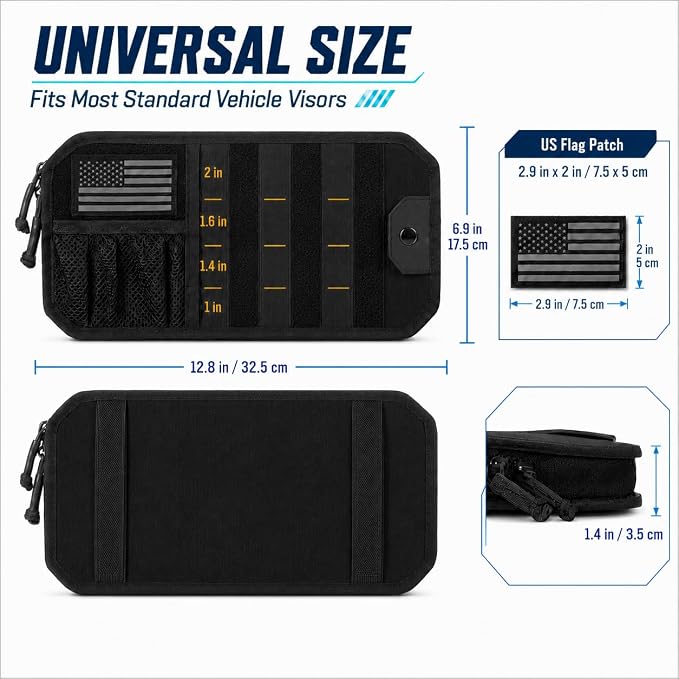 Olaismln MOLLE Car Sun Visor Organizer with Semi-Rigid Panel, Zipper Storage Pouch & Glasses Holder, Adjustable Straps for Police Gear, Overland Accessories, Fits Trucks, SUVs, Jeeps,Pickups